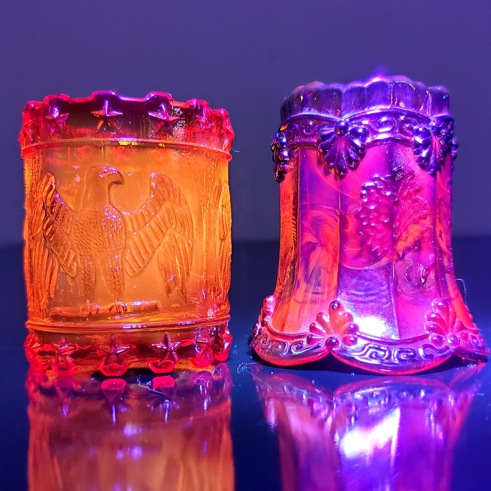 Glowing Kanawha Cadmium Amberina Glass American Eagle & Stars Toothpick Holder - Picture 10 of 16